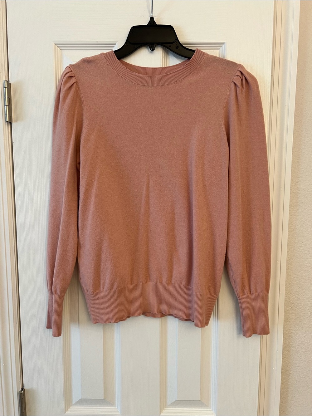 Marled Dusty Rose Puff Sleeve Crewneck Sweater